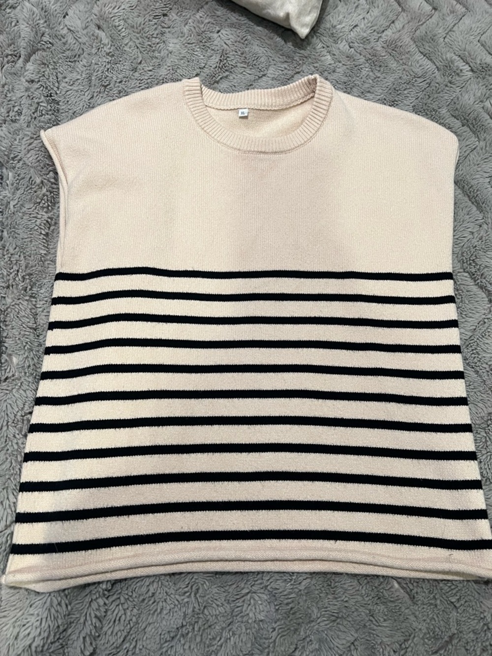 Cream & Black Striped Knit Sleeveless Top